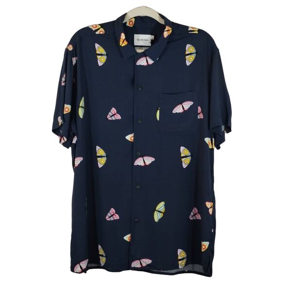 A Goodfellow & Co Men's Navy Colorful Butterfly Moth Button Down Shirt NWT L - Picture 1 of 11